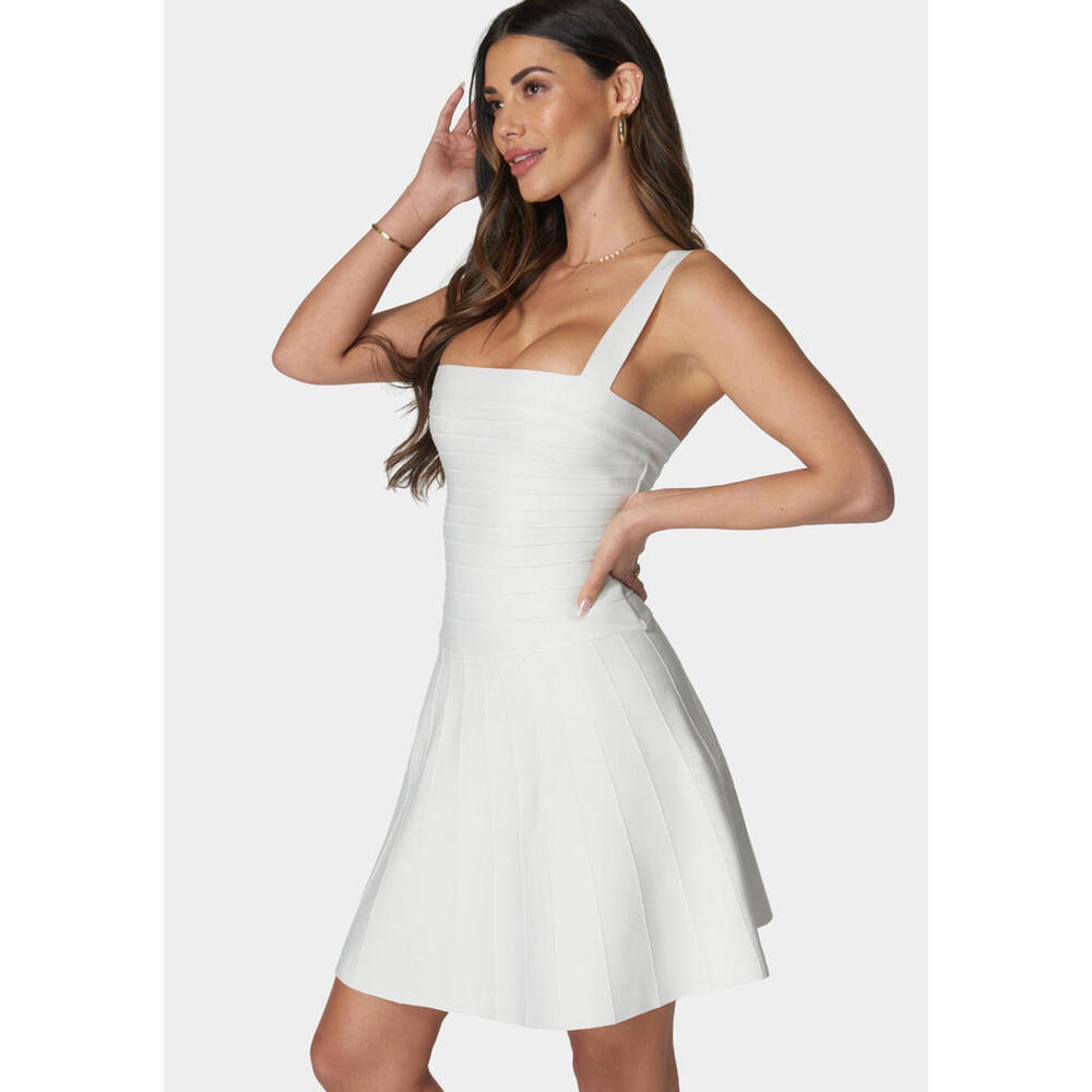 NWT Bebe Bandage Square neck White Mini Dress Size M - Picture 7 of 9
